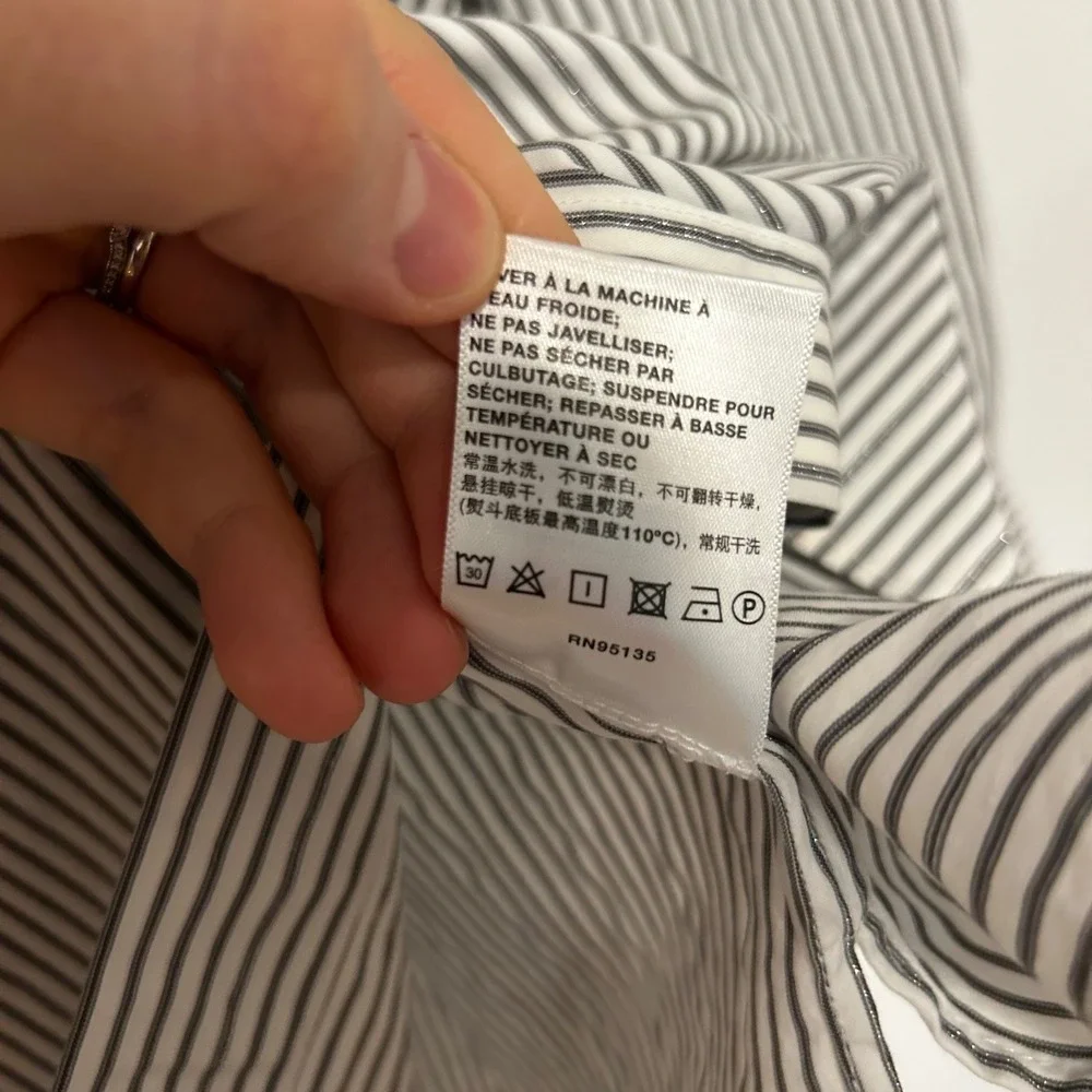 Lafayette 148 New York Striped Metallic Sparkle Cotton Blouse Shirt Large #1R63 - Picture 5 of 9